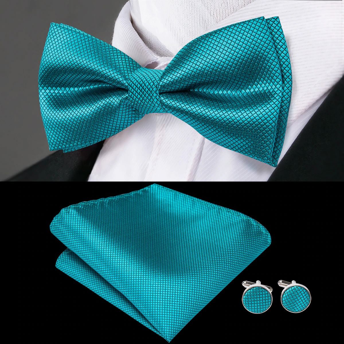 SN SONEC - Corbatin Seda Hombre Paño y colleras Set humita regalo formal Pajarita