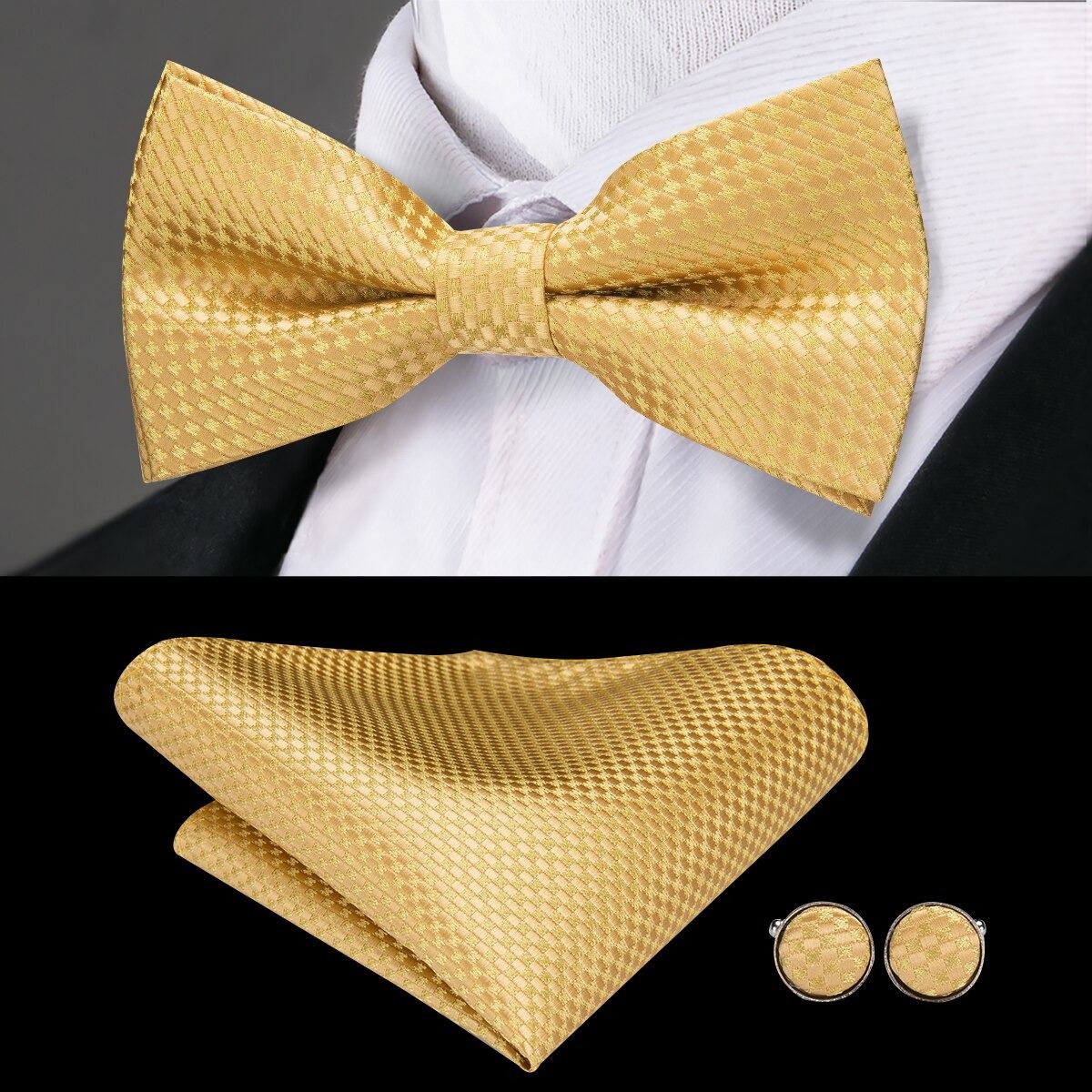 SN SONEC - Corbatin Seda Hombre Paño y colleras Set humita regalo formal Pajarita