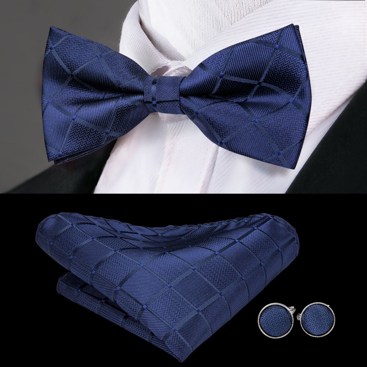 SN SONEC - Corbatin Seda Hombre Paño y colleras Set humita regalo formal Pajarita