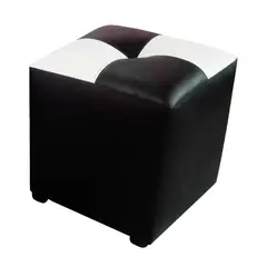 MUEBLES HVM - Puff negro y blanco cuero 4040