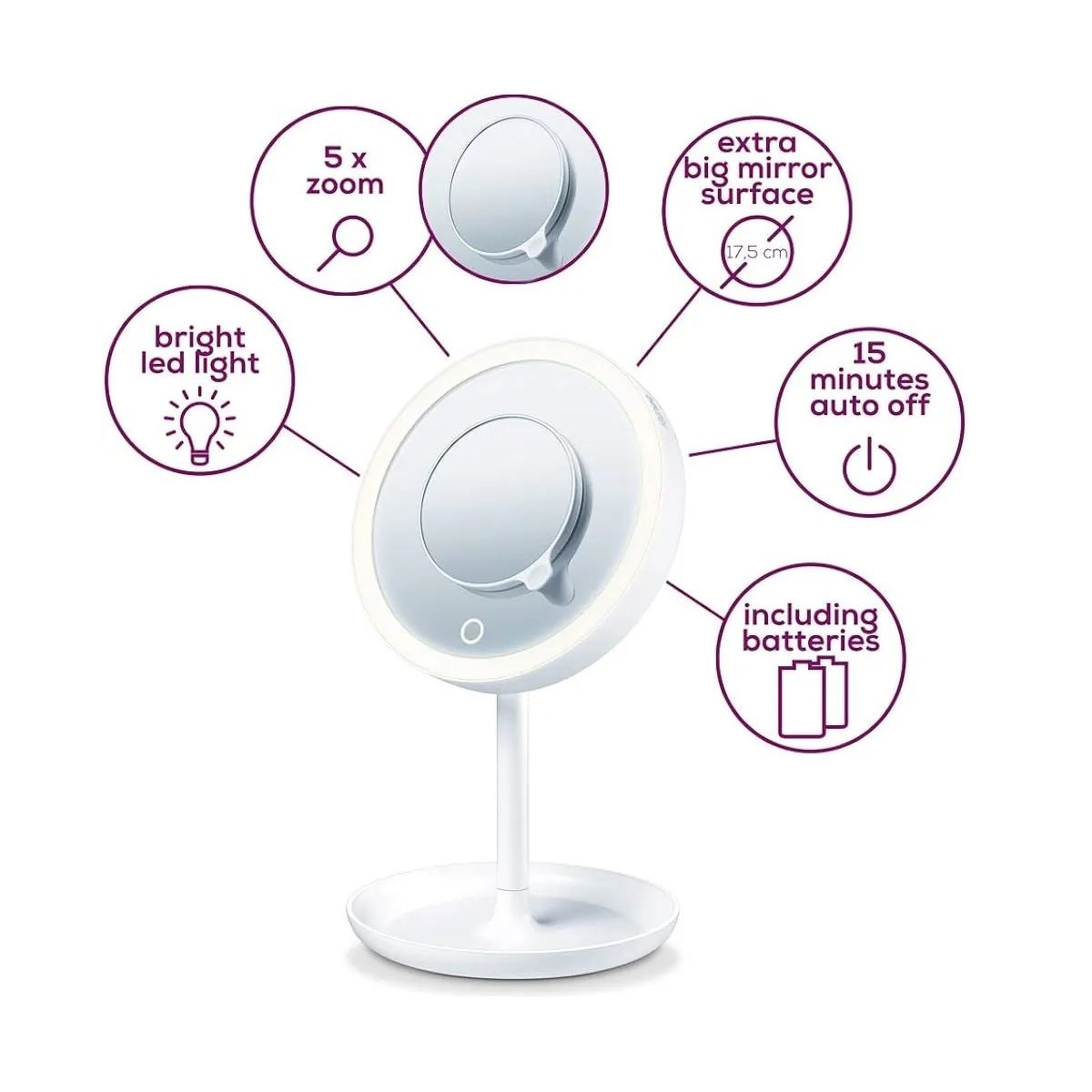 BEURER - Espejo Maquillaje Táctil Luz Led Con Aumento Beurer Bs 45