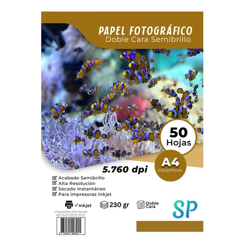GENERICO - Papel Fotográfico Semibrillo Doble Cara 230 g A4 X 50 Hojas