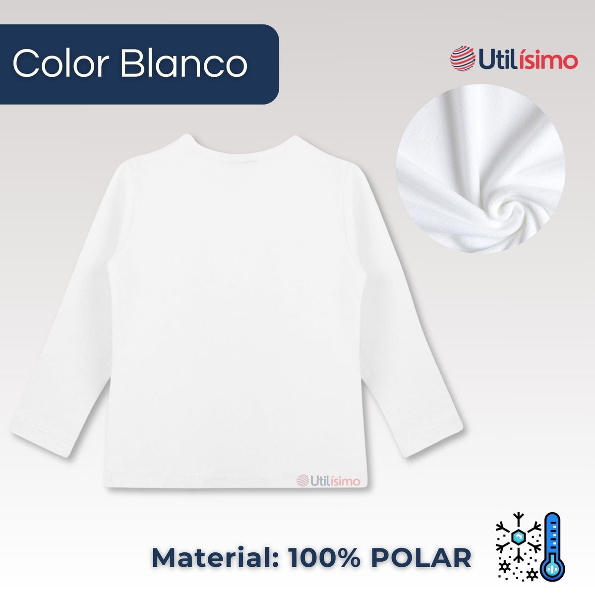 UTILISIMO - Pack 6 Camiseta Polera Polar Manga Larga Niña Primera Capa Blanco