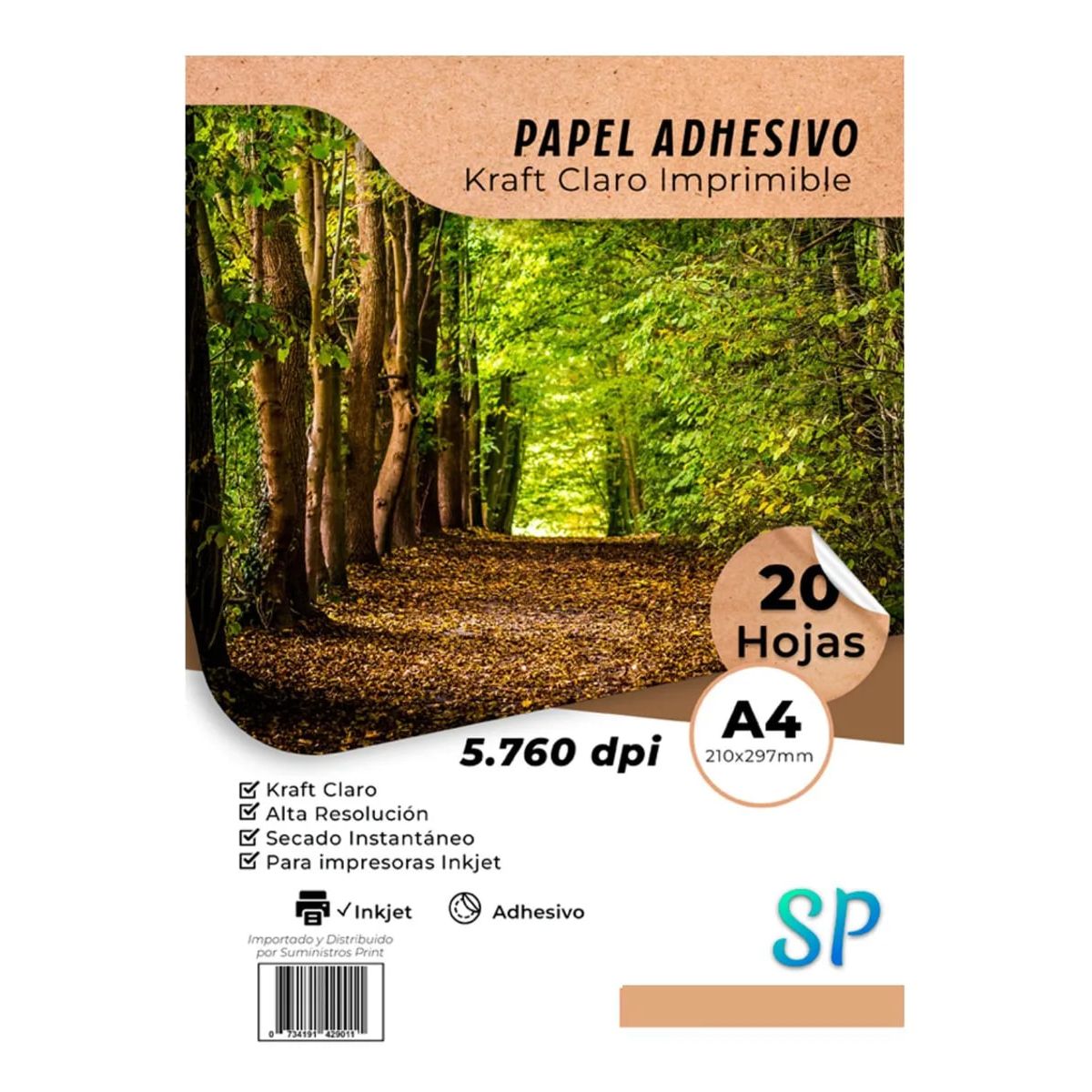 GENERICO - Papel Kraft Con Adhesivo A4 X 20 h Para Impresora Inkjet