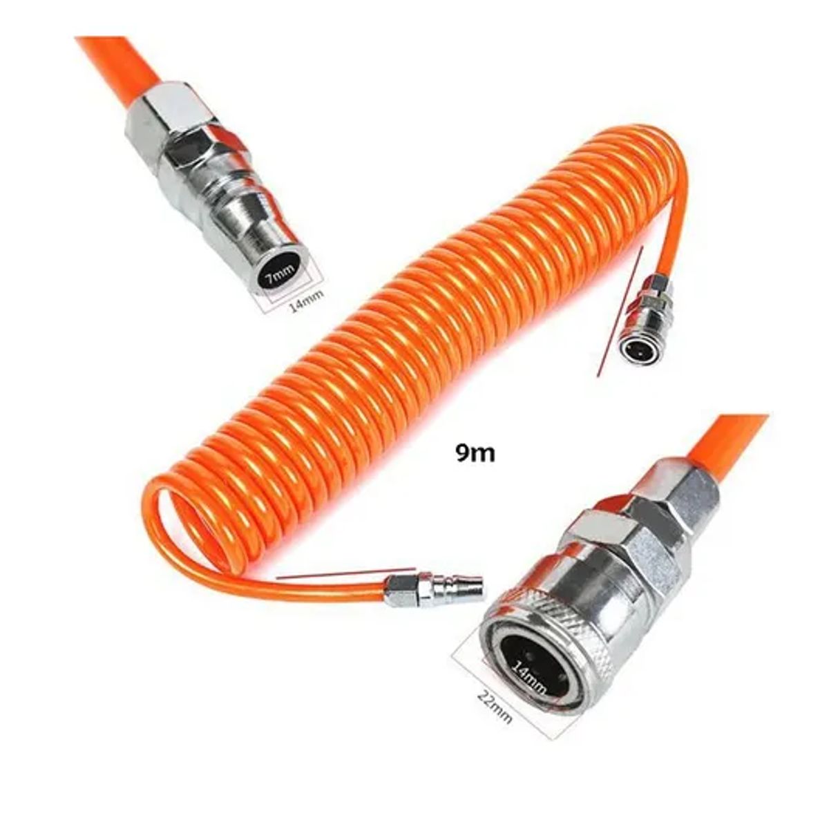 GENERICO - Manguera Espiral Para Compresor De Aire 9mts Con Acoples Color Naranja