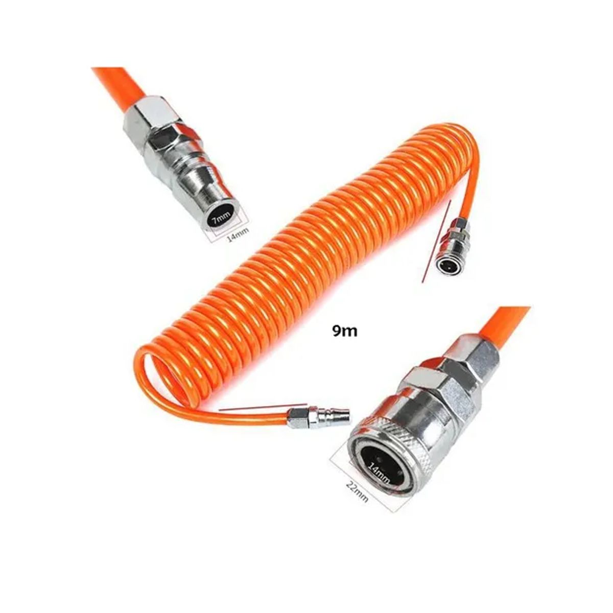 GENERICO - Manguera Espiral Para Compresor De Aire 9mts Con Acoples Color Naranja