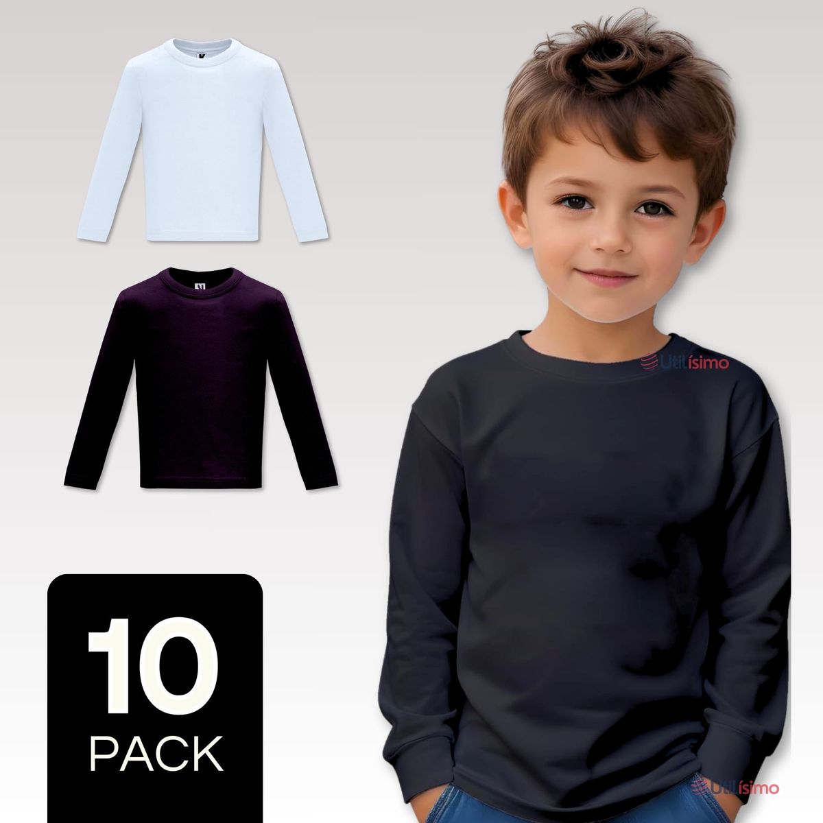 UTILISIMO - Pack 10 Camisetas Poleras Algodón Primera Capa Invierno Niño
