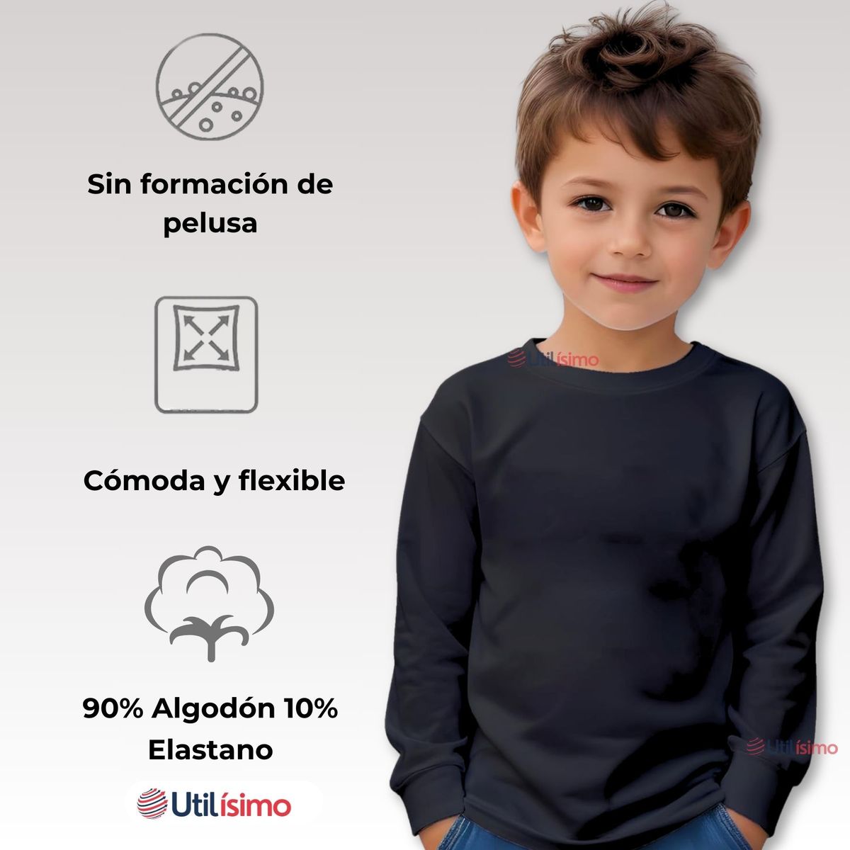 UTILISIMO - Pack 10 Camisetas Poleras Algodón Primera Capa Invierno Niño