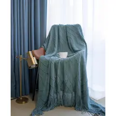 GENERICO - MANTA TIPO CHENILLE TEJIDA SUAVE DECORATIVA PARA SOFA Y CAMA FLECOS