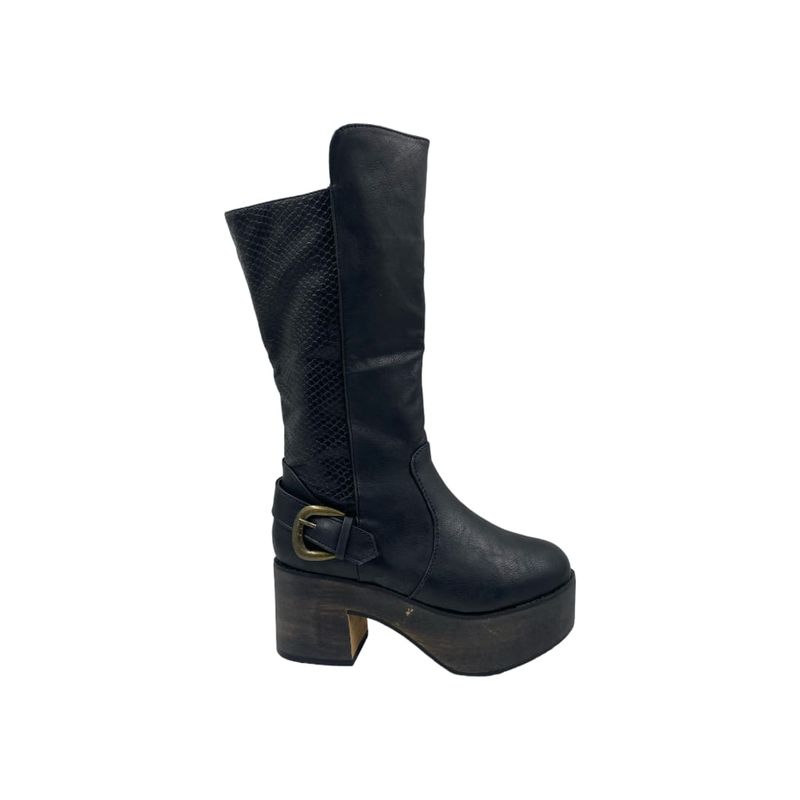 HERIEL - Bota Negra Plataforma Mujer.