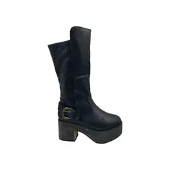 HERIEL - Bota Negra Plataforma Mujer.
