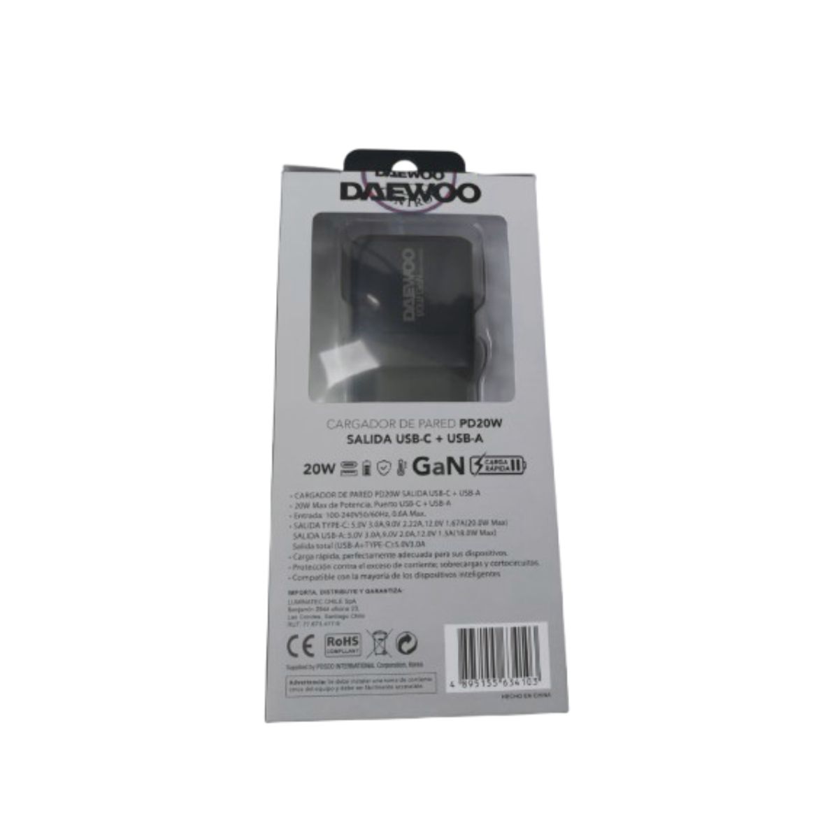 DAEWOO - CARGADOR DAEWOO USB PD20W DI-PD202-EU SALIDA USB-C + USB-A
