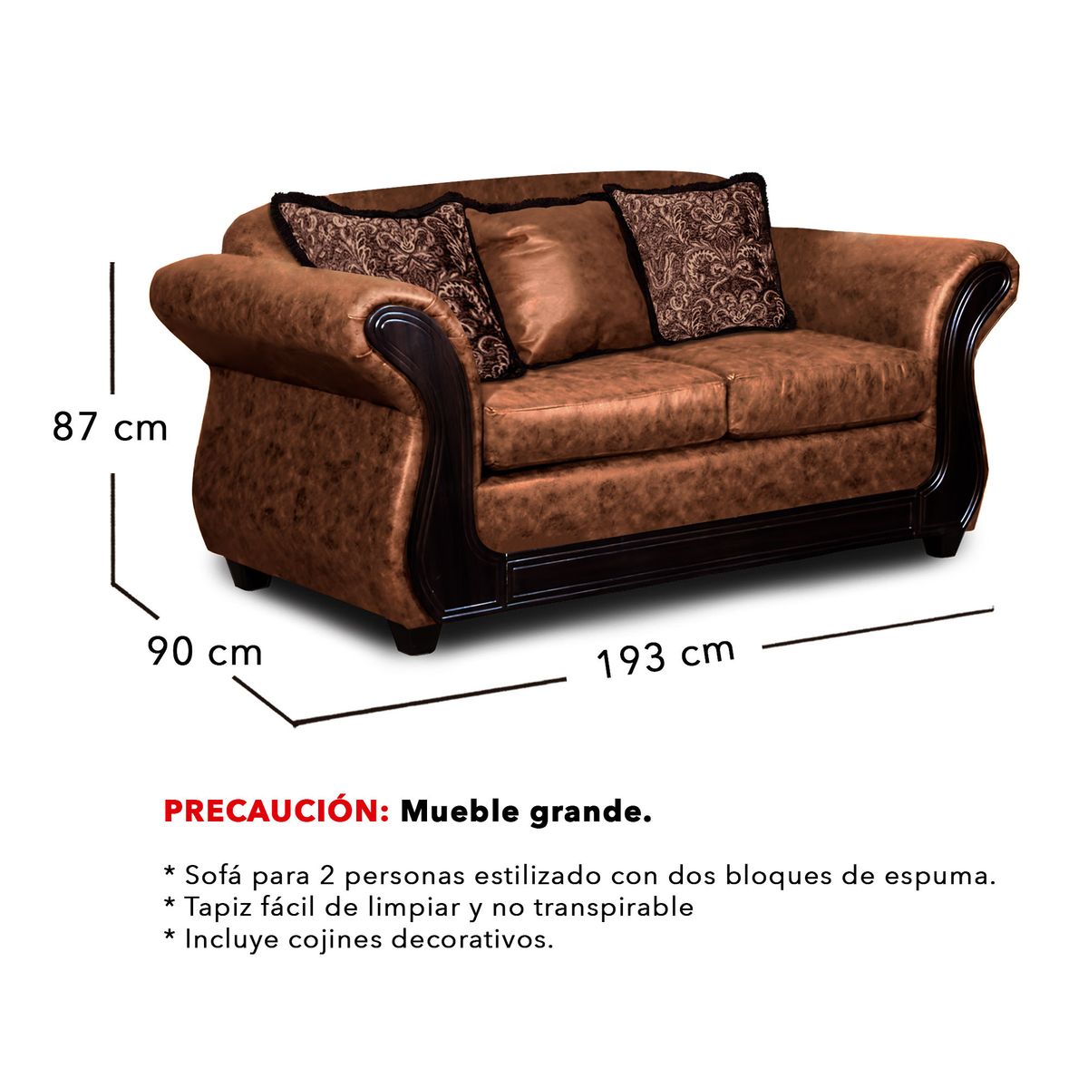 ADONIS LEUDH - Sofá 2 Personas Palermo Envejecido Extra Grande Terracota Con Pelitos