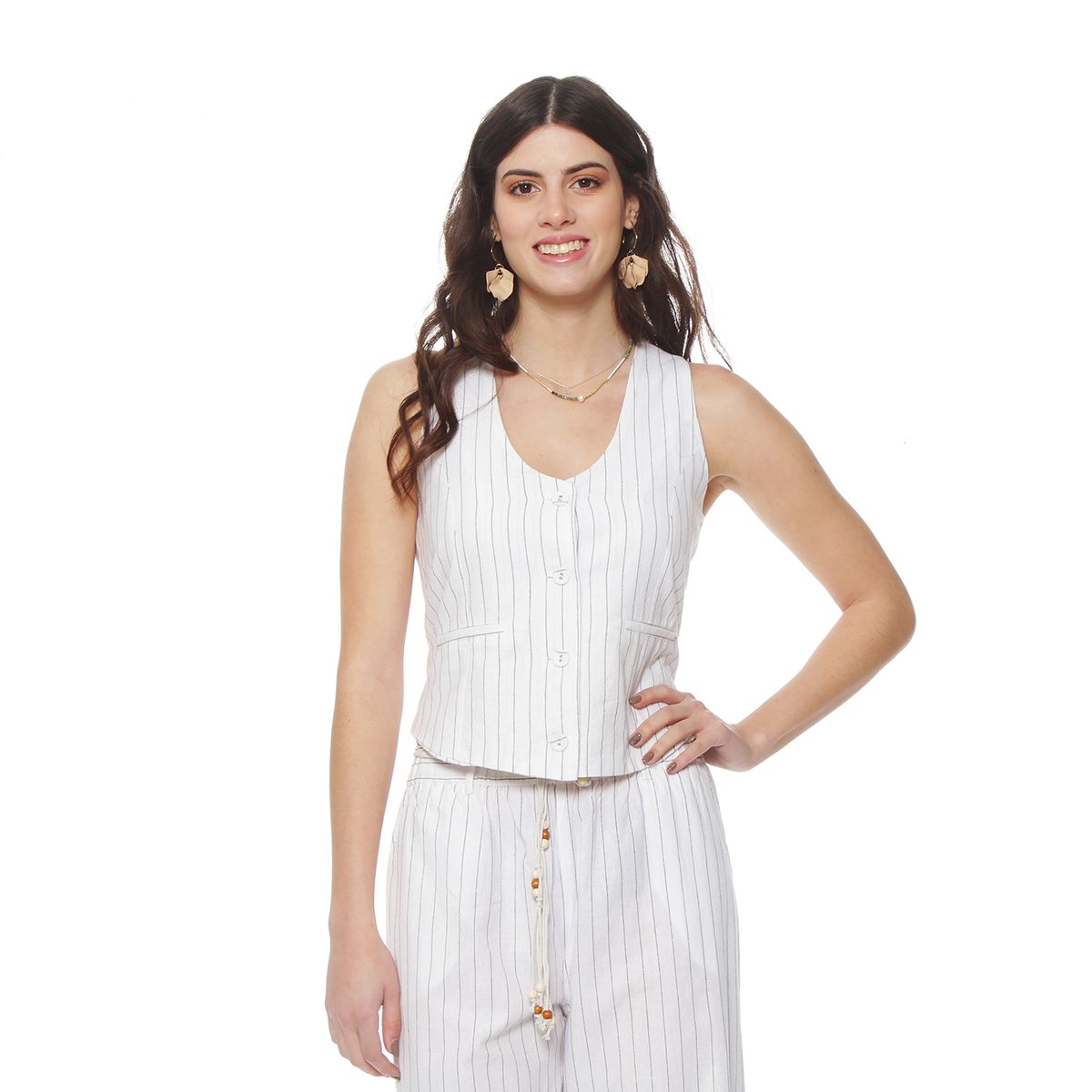 WADOS - VEST SIN MANGA LINO LISTADO ABOTONADO EN EL DELANTERO