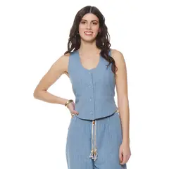 WADOS - VEST SIN MANGA LINO LISTADO ABOTONADO EN EL DELANTERO