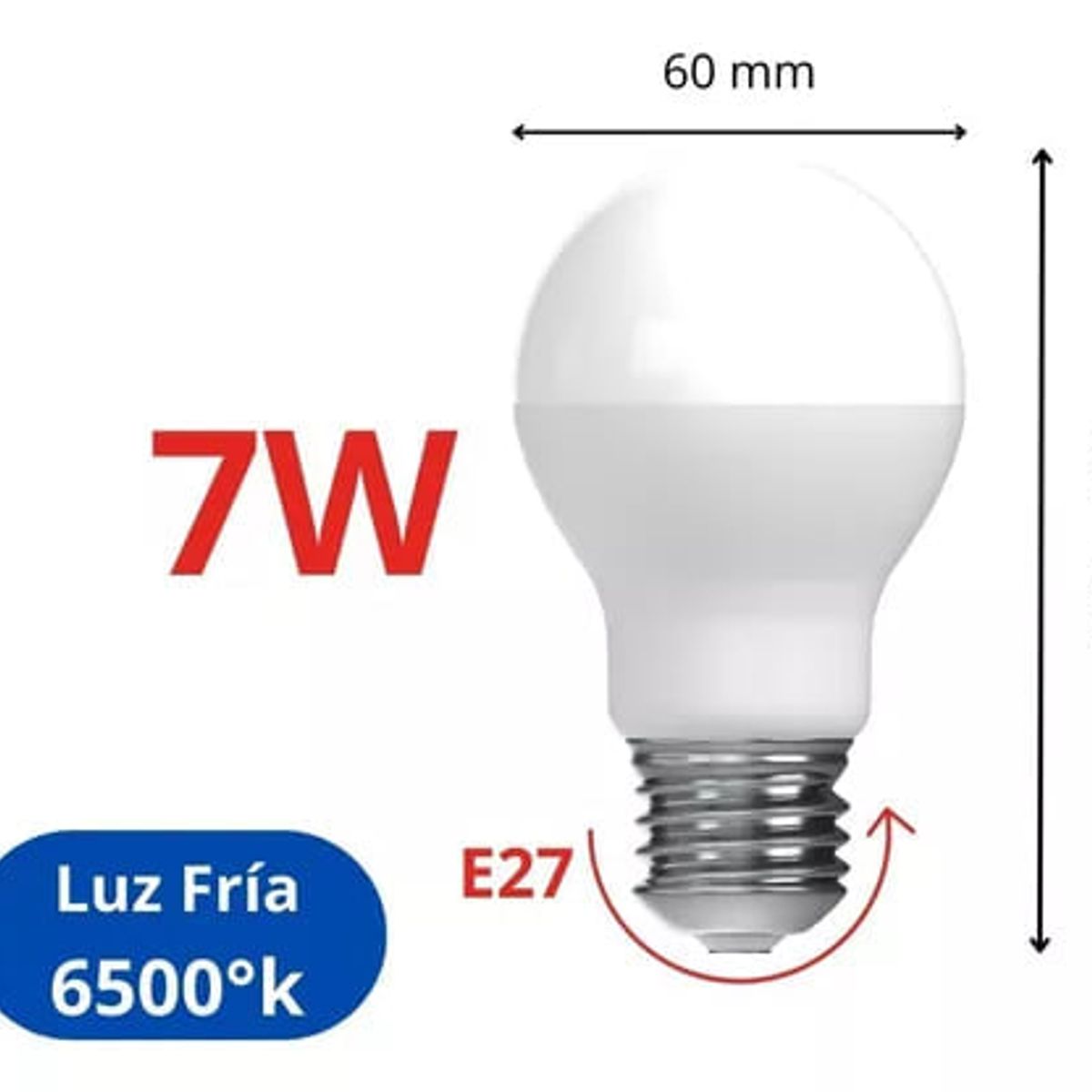 GENERICO - Ampolleta LED 7W E27 Luz Fría 6500°k Premium Mod A60