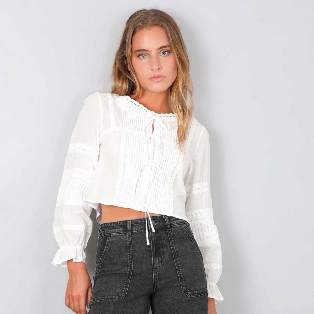RAINDOOR - Blusa Cinta Pliegues Blanco Mujer Raindoor