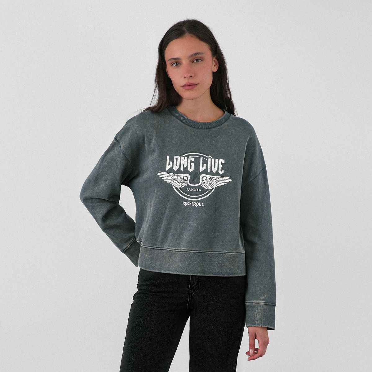 RAINDOOR - Polerón Cerrado Estampado Gris Mujer Raindoor