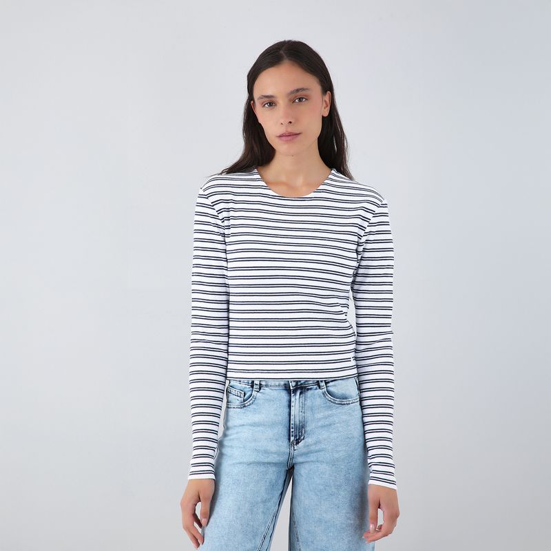 RAINDOOR - Polera Manga Larga Lineas Blanco Mujer Raindoor