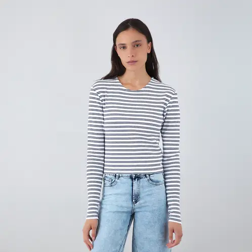 RAINDOOR - Polera Manga Larga Lineas Blanco Mujer
