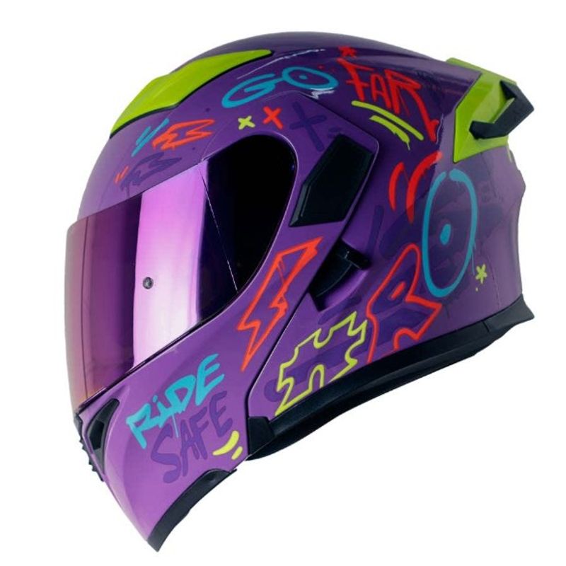 HRO - Casco Moto Hro 3400dv destroy morado Abatible Sun Visor Certificación Dot