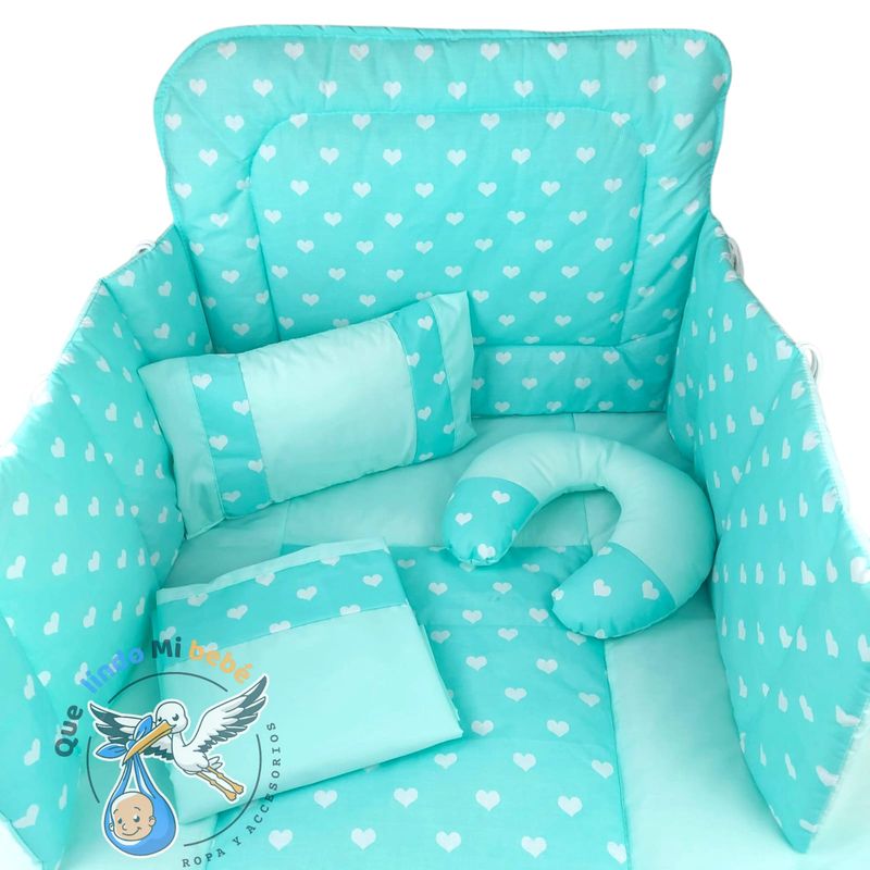 GENERICO - Set para Cuna Estándar Verde Agua Corazones