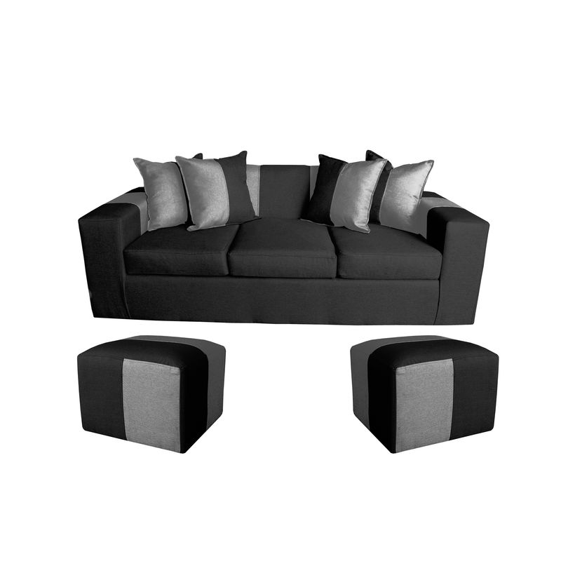 GENERICO - SOFA + 2 PUFF BENJAMIN NEGRO GRIS