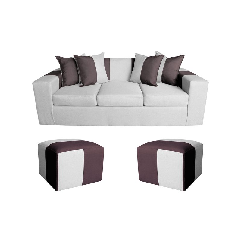GENERICO - SOFA + 2 PUFF AGUSTINA GRIS NEGRO