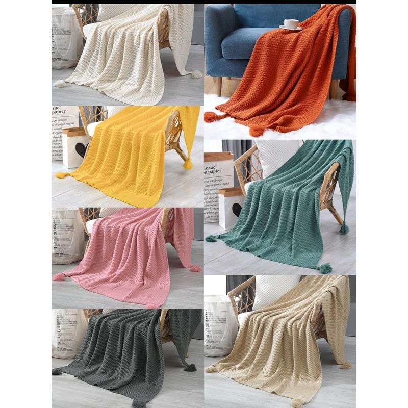 GENERICO - ELEGANTES MANTAS DE CHENILL DECORATIVAS PARA SOFA CON POMPONES