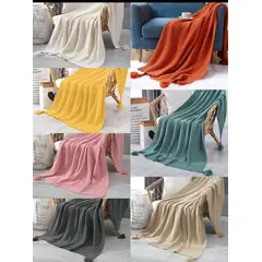 GENERICO - ELEGANTES MANTAS DE CHENILL DECORATIVAS PARA SOFA CON POMPONES