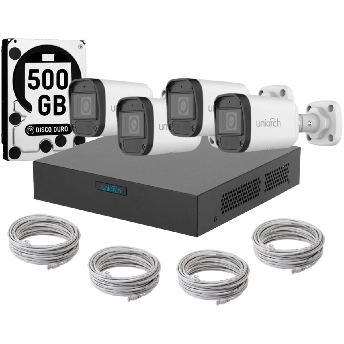UNIARCH - Kit 4 Camaras Bala Uniarch Ir Poe Audio 2mp Dd 500gb