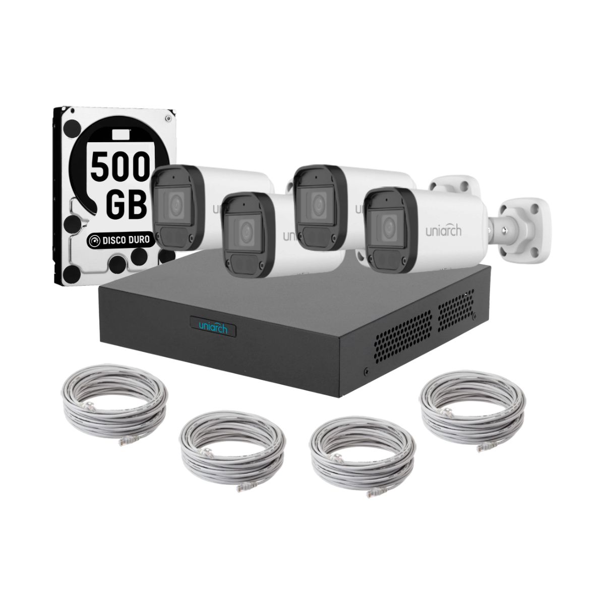 UNIARCH - Kit 4 Camaras Bala Uniarch Ir Poe Audio 2mp Dd 500gb