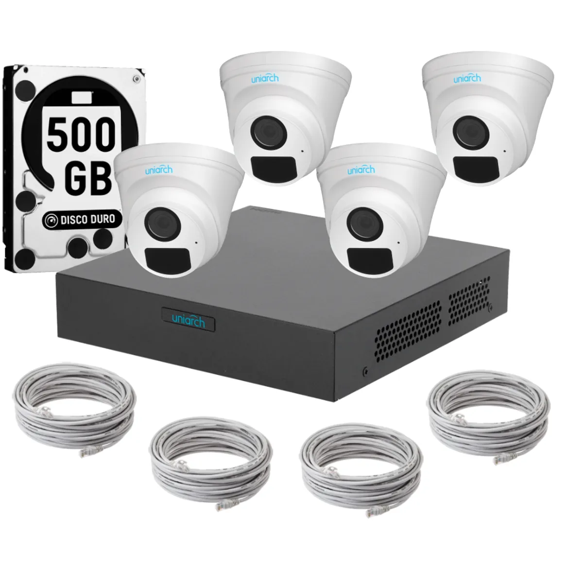 UNIARCH - Kit 4 Camaras Domo Uniarch Ir Poe Audio 2mp Dd 500gb