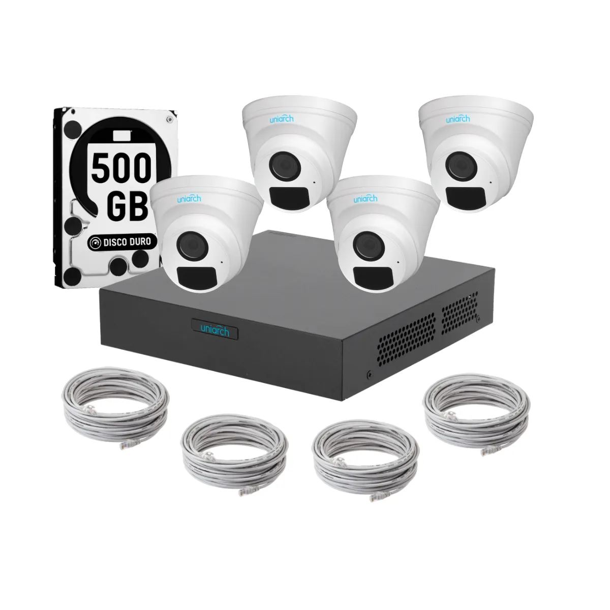 UNIARCH - Kit 4 Camaras Domo Uniarch Ir Poe Audio 2mp Dd 500gb