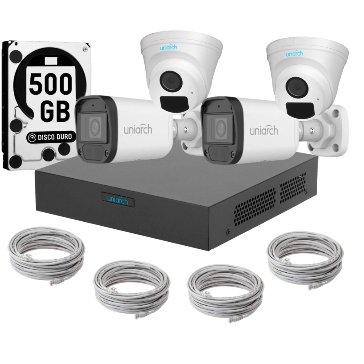 UNIARCH - Kit 4 Camaras Uniarch Ir Poe Audio 2mp Dd 500gb