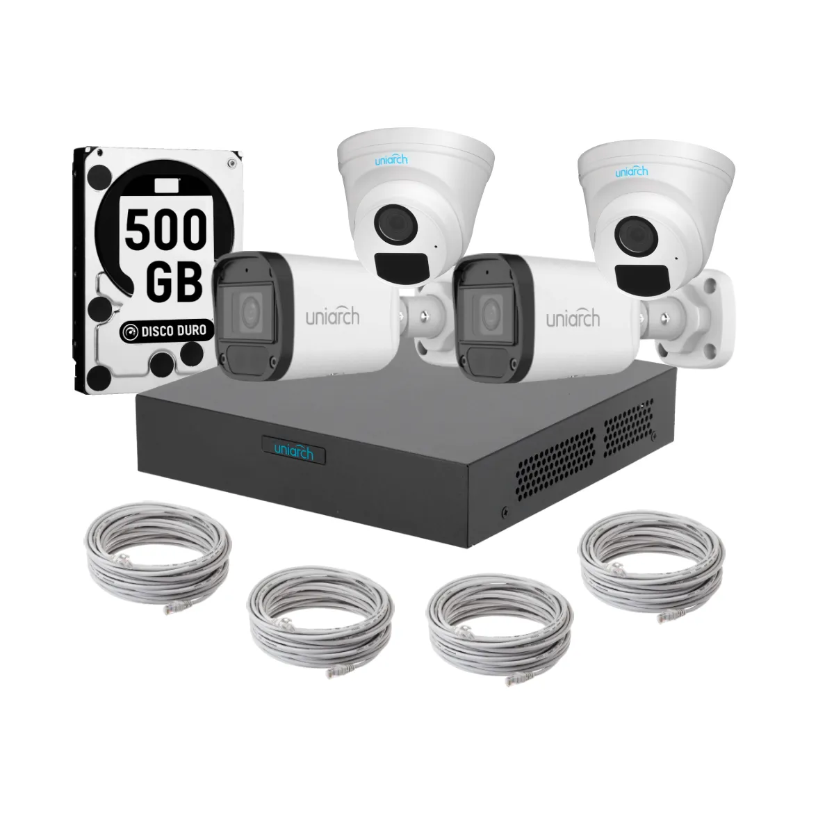 UNIARCH - Kit 4 Camaras Uniarch Ir Poe Audio 2mp Dd 500gb