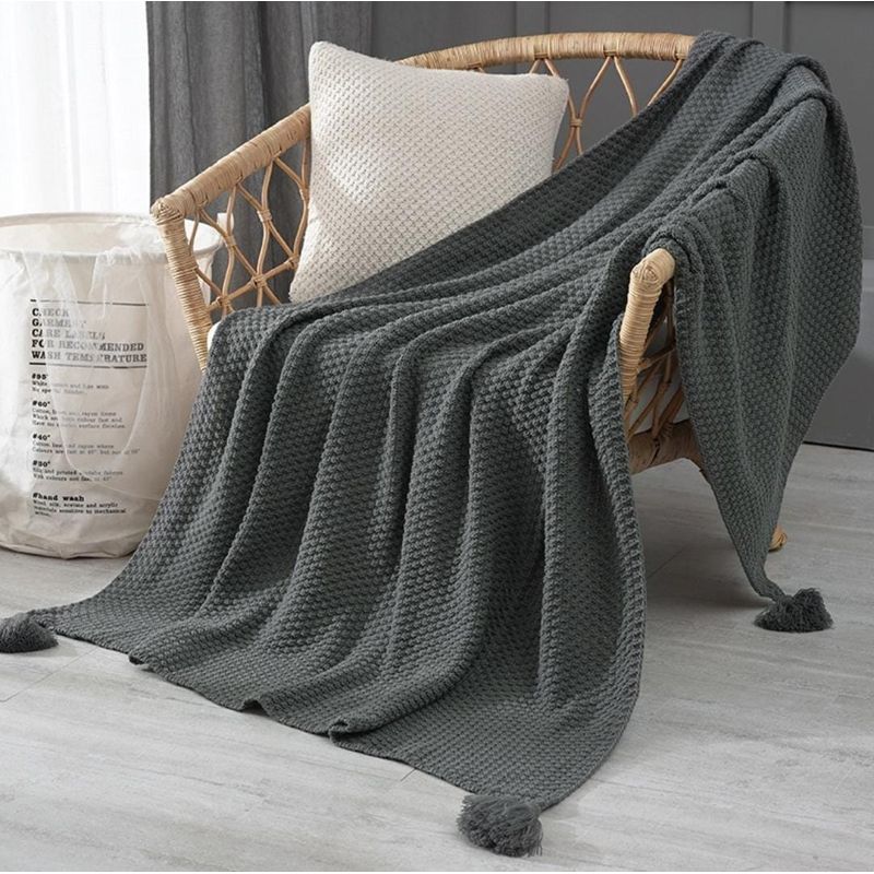 GENERICO - ELEGANTES MANTAS DE CHENILL DECORATIVAS PARA SOFA CON POMPONES