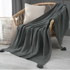 GENERICO - ELEGANTES MANTAS DE CHENILL DECORATIVAS PARA SOFA CON POMPONES