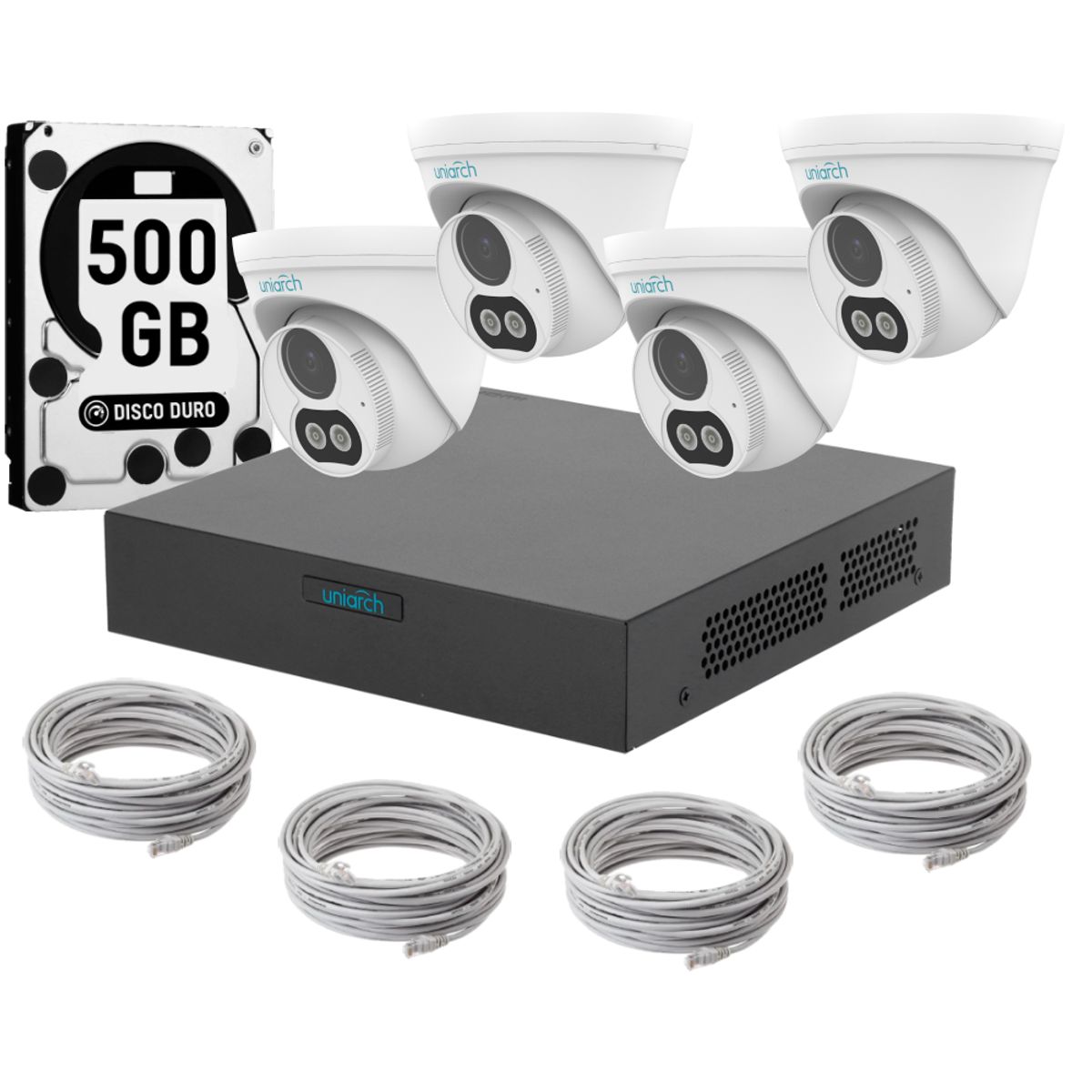 UNIARCH - Kit 4 Camaras Domo Uniarch Dual Light Audio Poe 3mp Dd 500gb