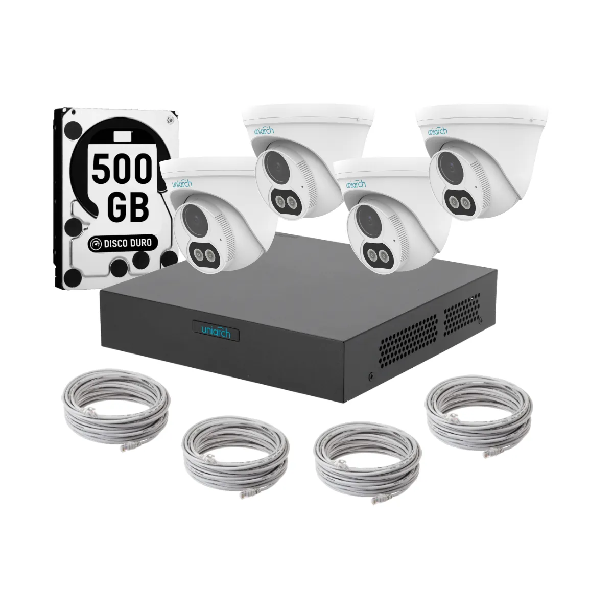 UNIARCH - Kit 4 Camaras Domo Uniarch Dual Light Audio Poe 3mp Dd 500gb