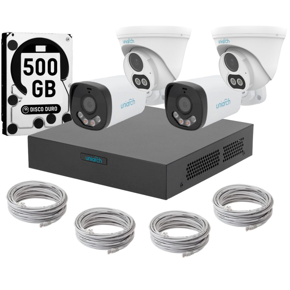 UNIARCH - Kit 4 Camaras Uniarch Dual Light Audio Poe 3mp Dd 500gb