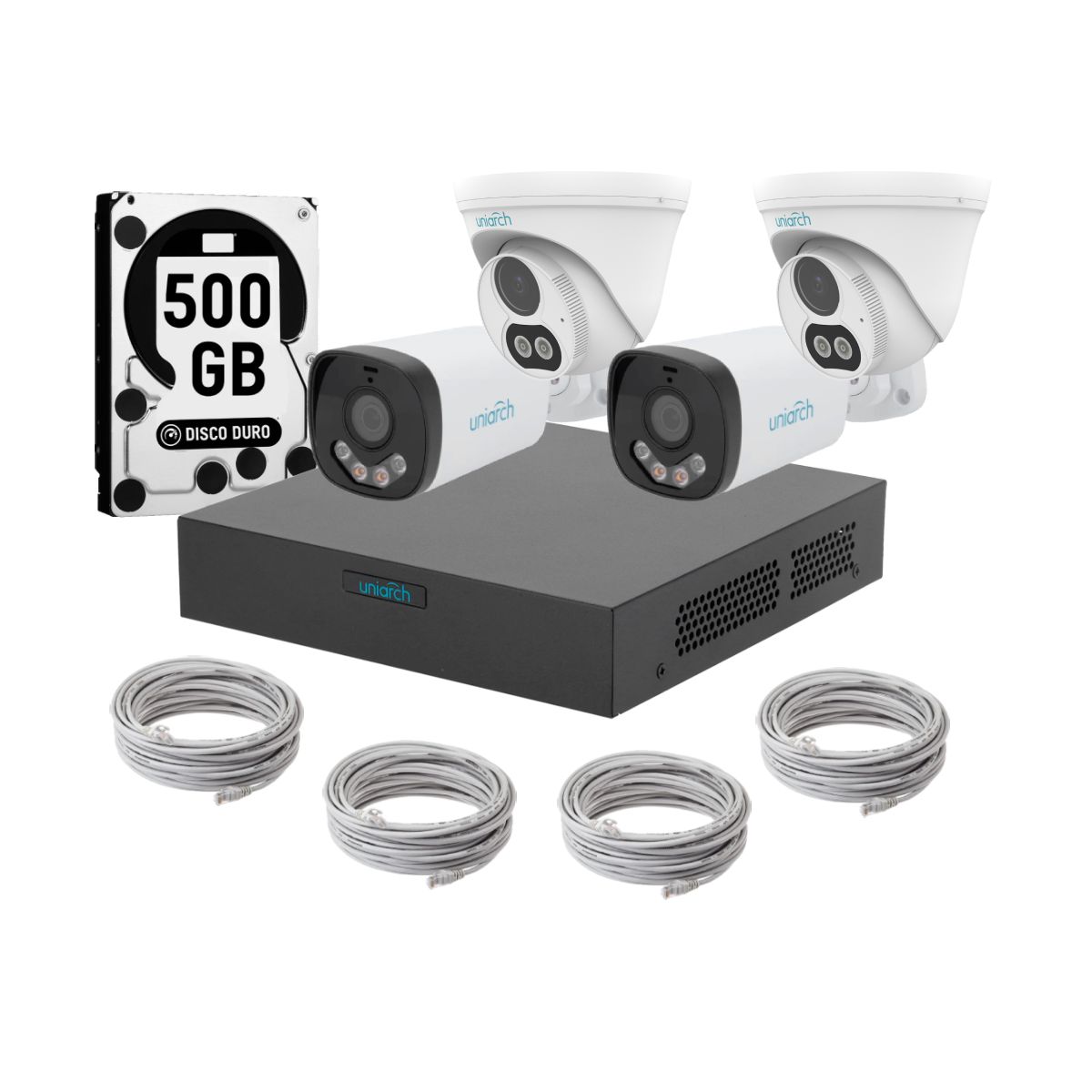 UNIARCH - Kit 4 Camaras Uniarch Dual Light Audio Poe 3mp Dd 500gb