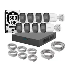 UNIARCH - Kit 8 Camaras Bala Ir Poe Audio 2mp Dd 500gb