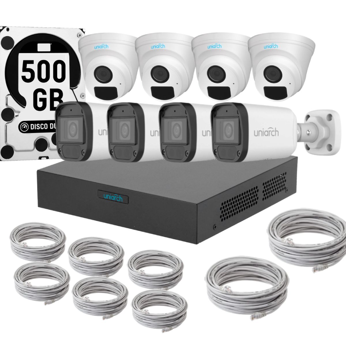 UNIARCH - Kit 8 Camaras Uniarch Ir Poe Audio 2mp Dd 500gb