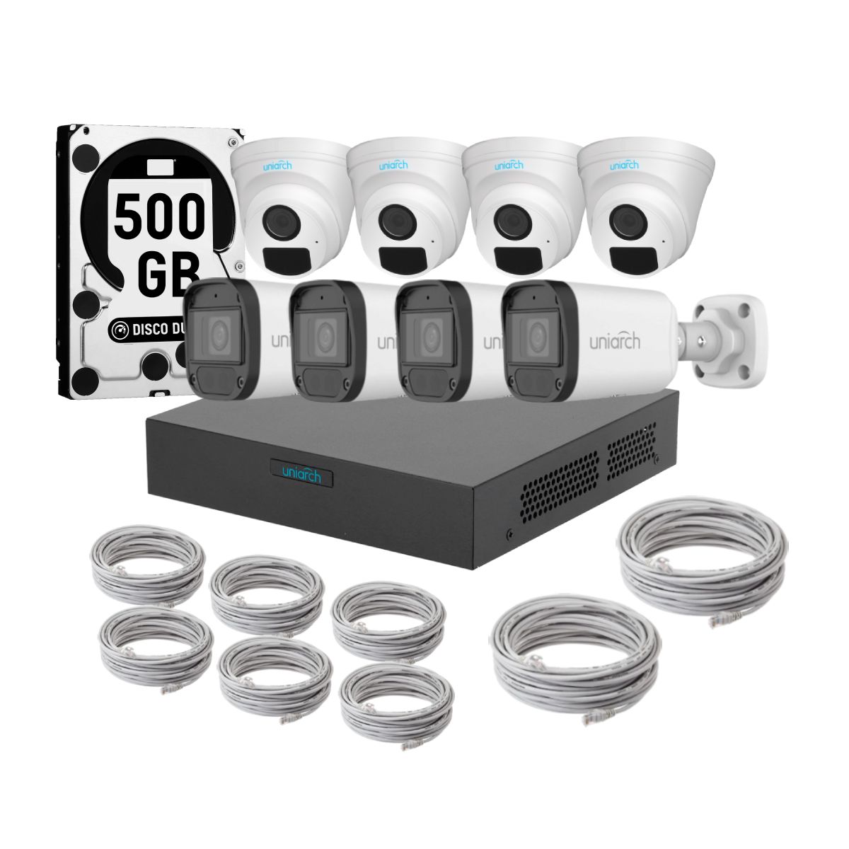 UNIARCH - Kit 8 Camaras Uniarch Ir Poe Audio 2mp Dd 500gb