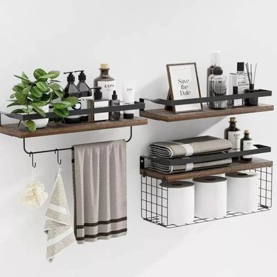 Imagen 2 del producto Repisas Flotantes De Madera Modernas X3 Con Reja 100% Pino