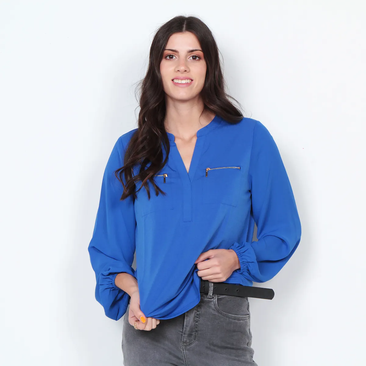 WADOS - BLUSA MANGA LARGA CON CIERRE EN DELANTERO Y TAPETAS