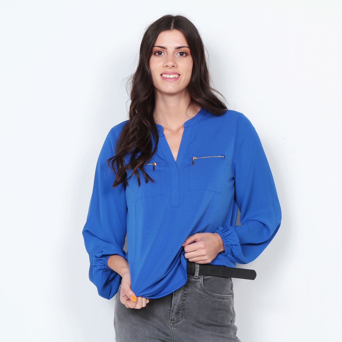 WADOS - BLUSA MANGA LARGA CON CIERRE EN DELANTERO Y TAPETAS