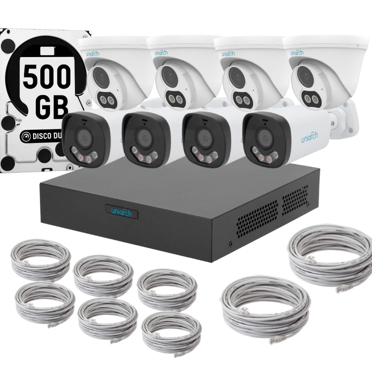 UNIARCH - Kit 8 Camaras Uniarch Dual Light Audio Poe 3mp Dd 500gb