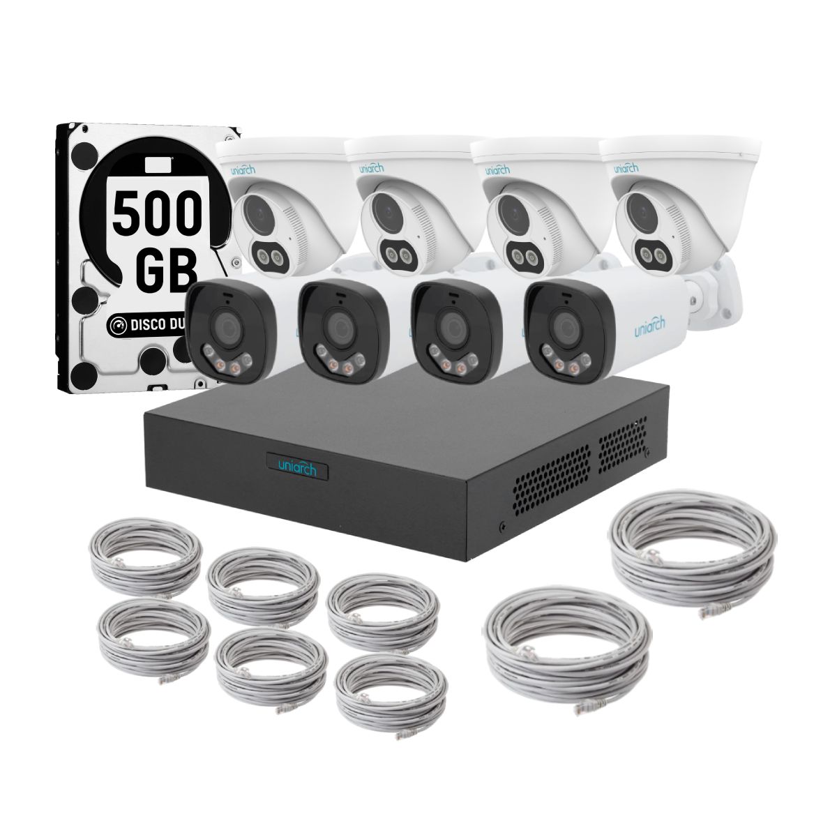 UNIARCH - Kit 8 Camaras Uniarch Dual Light Audio Poe 3mp Dd 500gb